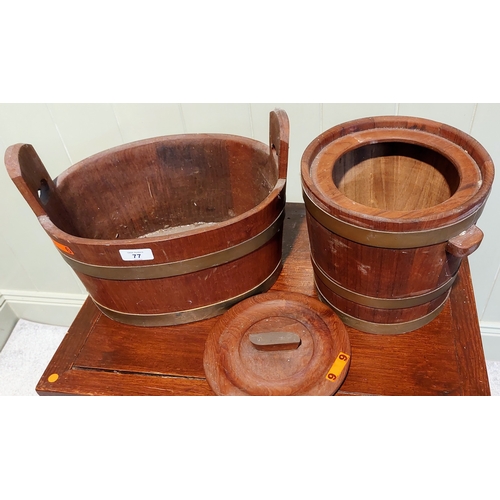 77 - Brass Bound Wooden Planter and Lidded Bucket