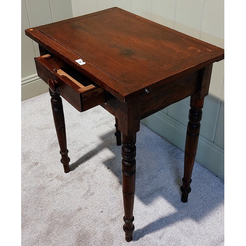 78 - Neat Pine Table with Drawer and Turned Legs - C. 61cm W x 43cm D x 75cm H