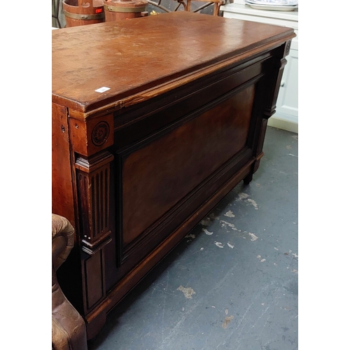 85 - Mahogany Drapers Counter, Panel Front, Shelved Rear, ex Cleary's - C. 146cm W x 72cm D x 93cm H