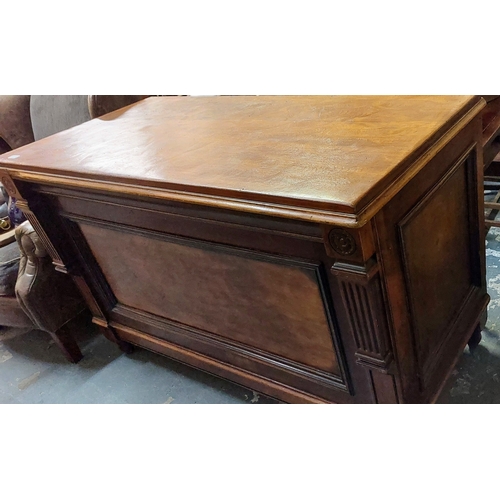 85 - Mahogany Drapers Counter, Panel Front, Shelved Rear, ex Cleary's - C. 146cm W x 72cm D x 93cm H