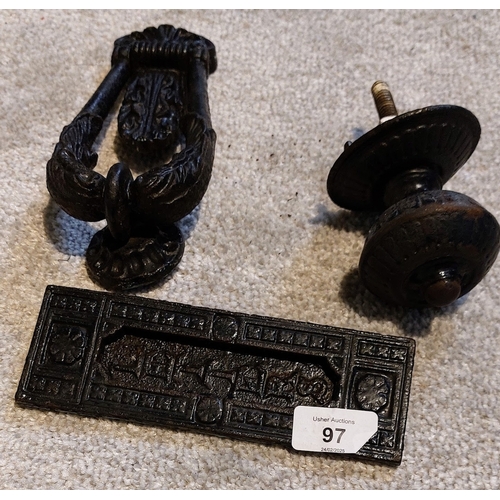 97 - Set of Door Furniture inc Knocker, Letterbox, Doorknob