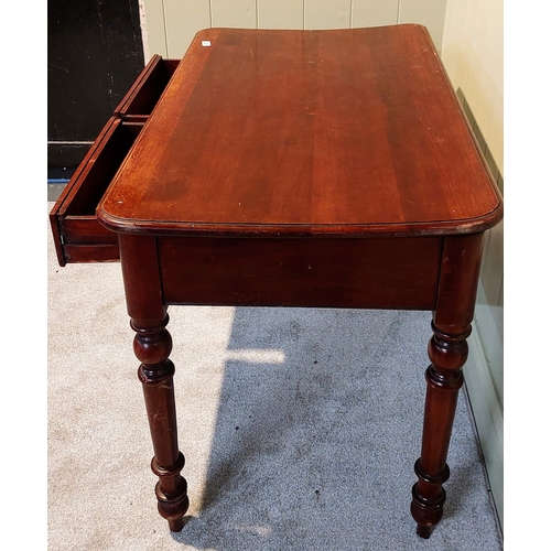 99 - Victorian Mahogany 2 Drawer Library Table / Side Table - C. 110cm W x 64cm D x 76cm H