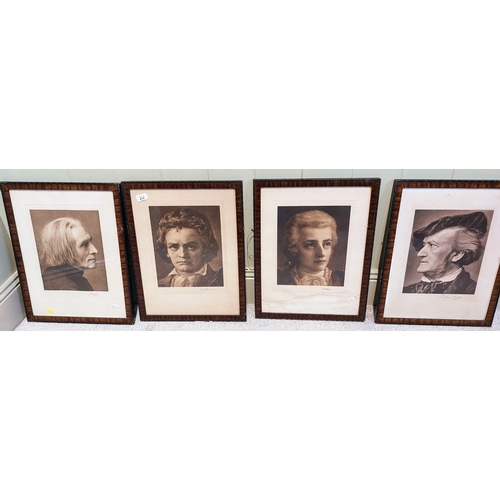 212 - 4 Framed Etchings of Classical Composers - C. 40cm W x 52cm H (Measurement inc Frame)