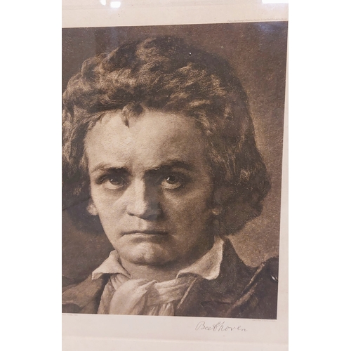 212 - 4 Framed Etchings of Classical Composers - C. 40cm W x 52cm H (Measurement inc Frame)