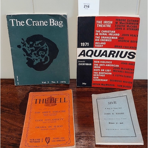 216 - Sive by John B Keane, The Bell Vol 2 No 3, The Crane Bag Vol 3 No 2 & Aquarius 1971