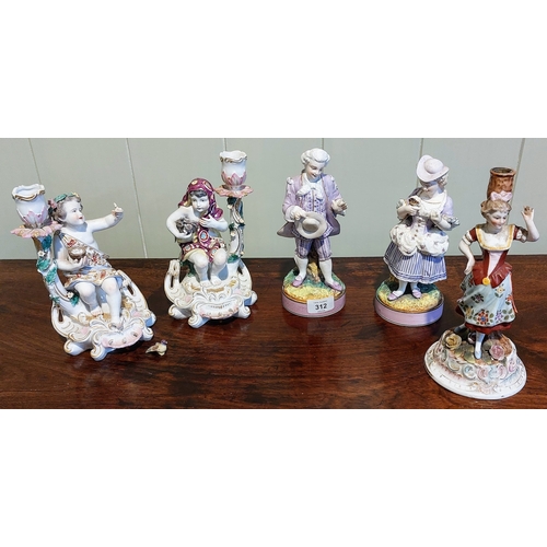 312 - 5 Continental Porcelain Figurines inc Crown Derby