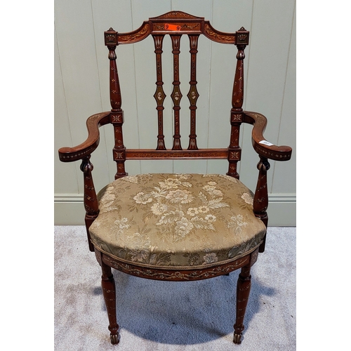 357 - Walnut Hand Painted Salon Armchair with Upholstered Seat