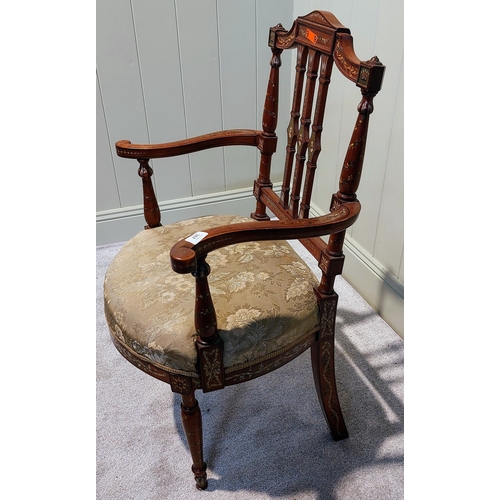 357 - Walnut Hand Painted Salon Armchair with Upholstered Seat