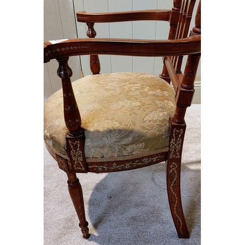 357 - Walnut Hand Painted Salon Armchair with Upholstered Seat