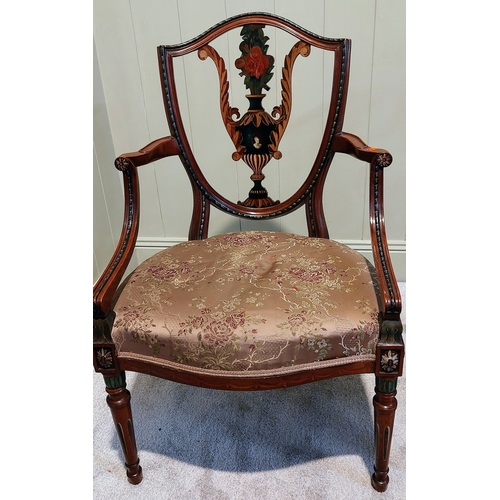 372 - Pair of Sheraton Style Walnut Hand Painted Salon Armchairs