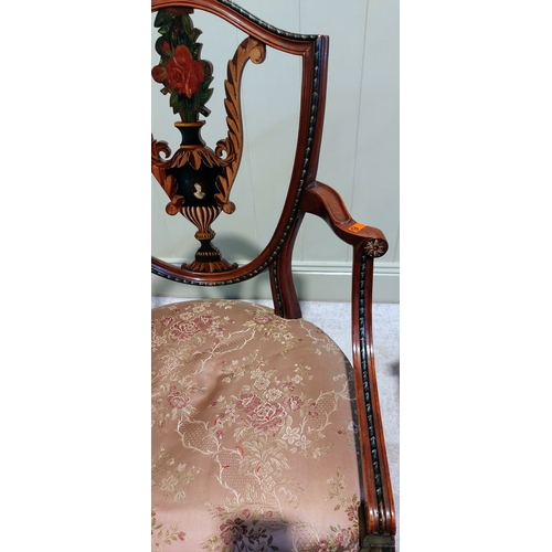 372 - Pair of Sheraton Style Walnut Hand Painted Salon Armchairs