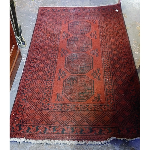 376 - Red and Black Wool Rug - C. 190cm x 100cm