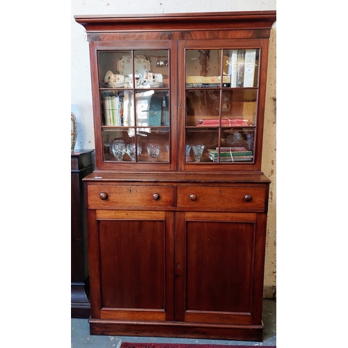 393 - Victorian Mahogany 2-door Glazed Bookcase with 2 Drawers over Cupboard - C. 110cm W x 49cm D x 197cm... 