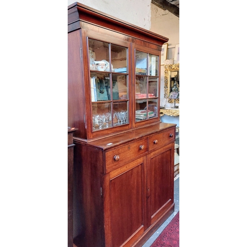 393 - Victorian Mahogany 2-door Glazed Bookcase with 2 Drawers over Cupboard - C. 110cm W x 49cm D x 197cm... 