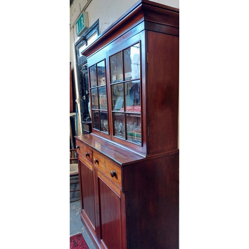 393 - Victorian Mahogany 2-door Glazed Bookcase with 2 Drawers over Cupboard - C. 110cm W x 49cm D x 197cm... 