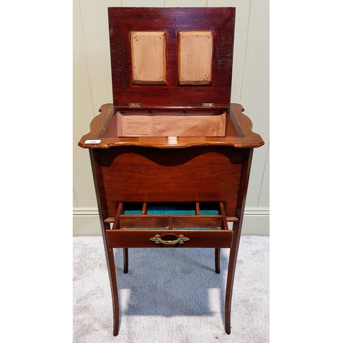 396 - Mahogany Lift Top Work Box - C. 47cm W x 37cm D x 78cm H