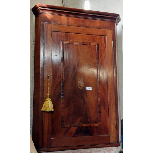 400 - Georgian Inlaid Mahogany Hanging Corner Cupboard - C. 64cm W x 96cm H