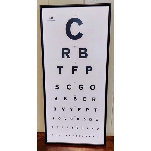 401 - Framed Opticians Chart - C. 30cm W x 63cm H