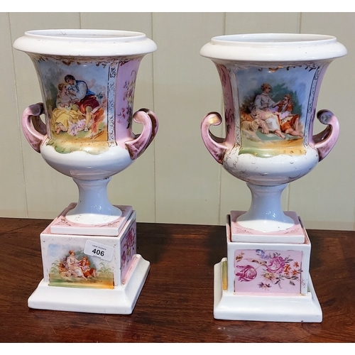 406 - Pair of 19th Century German Porcelain Urns - C. 36cm H