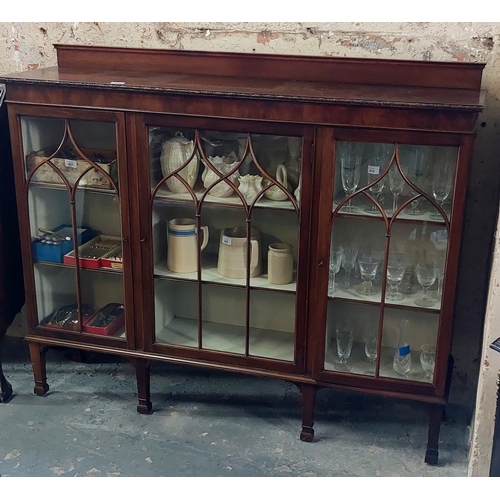 411 - Mahogany 3 Door Astral Glazed Bookcase - C. 137cm W x 34cm D x 105cm H