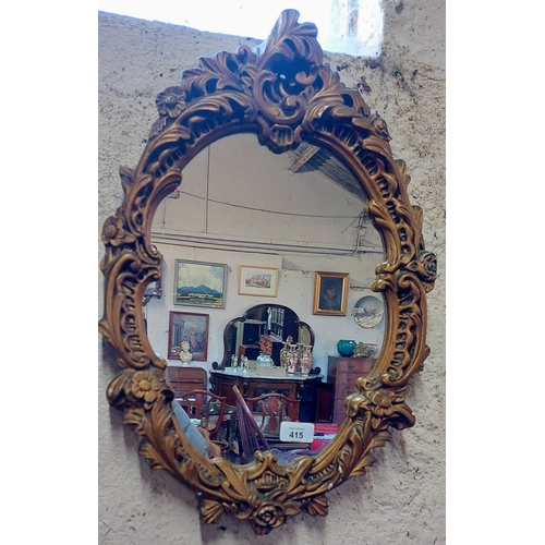 415 - Neat Gilt Frame Mirror, Acanthus Leaf and Rose Decoration - C. 37cm W x 55cm H