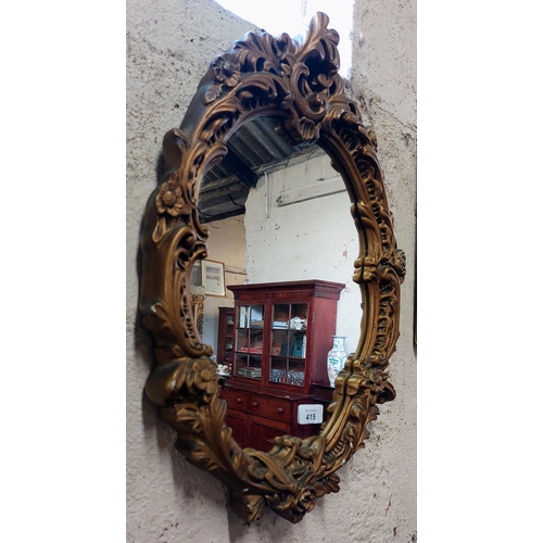 415 - Neat Gilt Frame Mirror, Acanthus Leaf and Rose Decoration - C. 37cm W x 55cm H