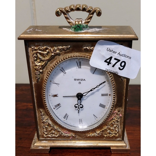 479 - Brass Carriage Clock - Swiza