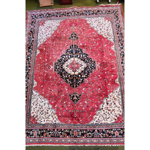 671 - Large Indian Handwoven Heavy Pile Wool Carpet (Red) - C. 400cm x 290cm