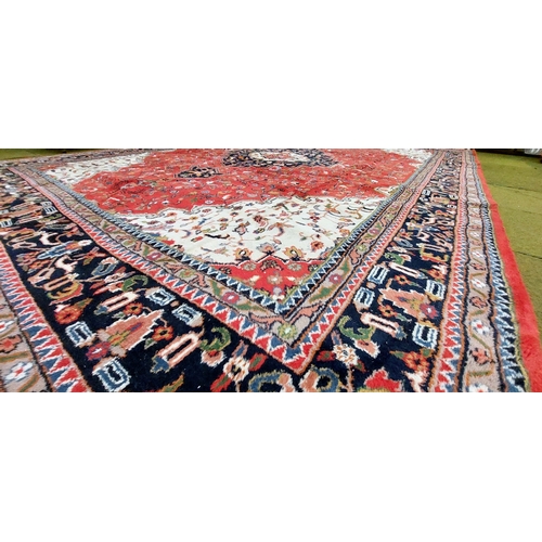 671 - Large Indian Handwoven Heavy Pile Wool Carpet (Red) - C. 400cm x 290cm