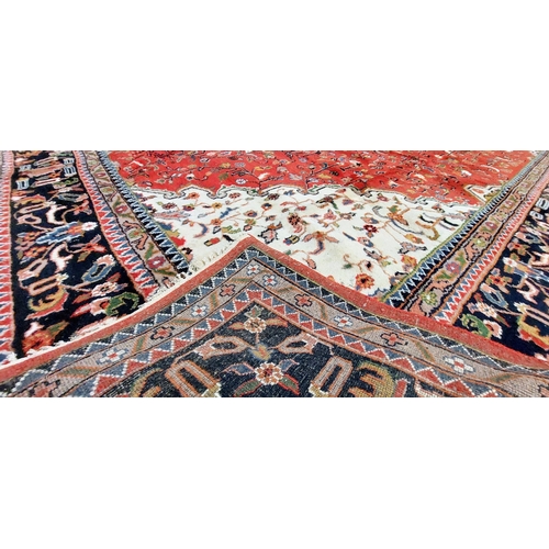 671 - Large Indian Handwoven Heavy Pile Wool Carpet (Red) - C. 400cm x 290cm