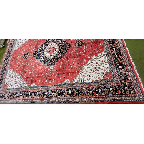 671 - Large Indian Handwoven Heavy Pile Wool Carpet (Red) - C. 400cm x 290cm