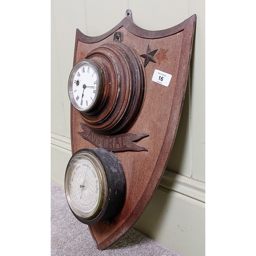 16 - Austrian Shield Mounted Clock Barometer