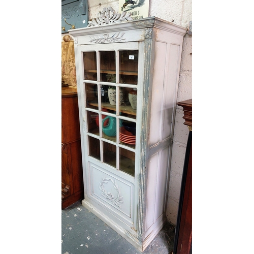 29 - Painted Pine French Glazed Cabinet - C. 76cm W x 39cm D x 165cm H