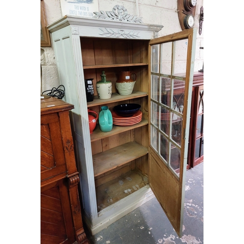 29 - Painted Pine French Glazed Cabinet - C. 76cm W x 39cm D x 165cm H