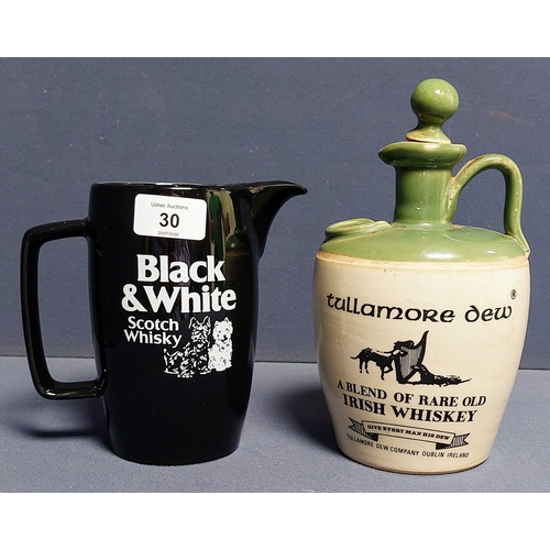 30 - Wade Black & White Whisky Jug & a Tullamore Dew Earthenware Bottle