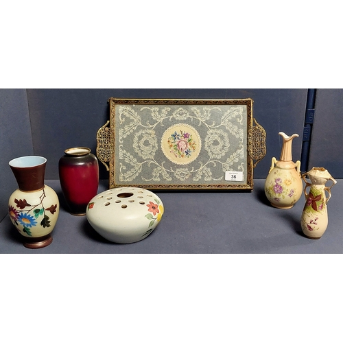 36 - Lacework Tray and a Collection of Antique Ceramic Pieces