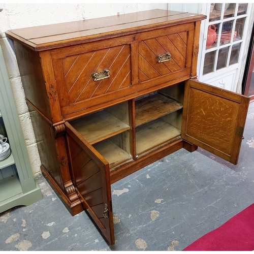 38 - 19th Century Oak Secretaire in the Arts and Crafts Style with a Fitted Interior, Gilt Tooled Leather... 