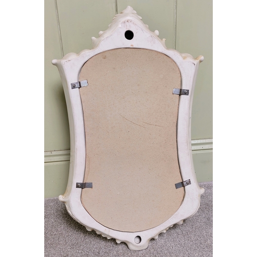43 - Ceramic Glazed Floral Mirror - C. 38cm W x 64cm H