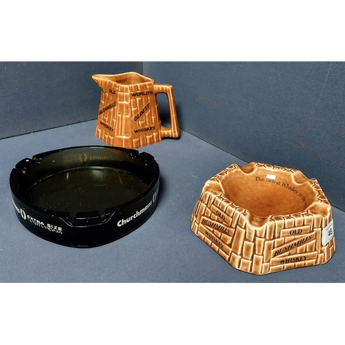 46 - Arklow Pottery Bushmills Jug and Ashtray & Churchmans Glass Ashtray