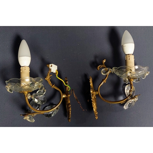 50 - Pair of Brass and Glass Wall Lights