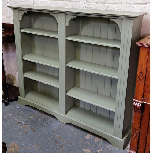 52 - Modern Sage Green Double Floor Bookcase - C. 146cm W x 29cm D x 124cm H