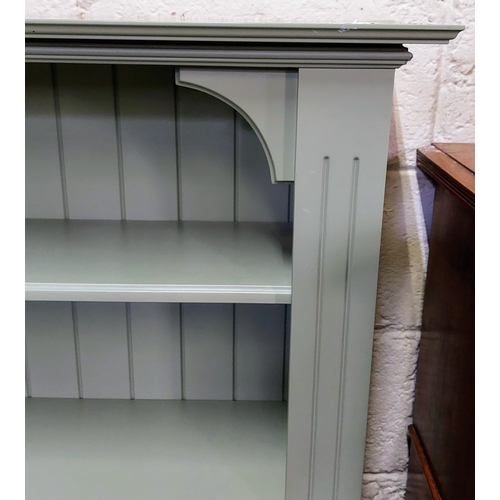 52 - Modern Sage Green Double Floor Bookcase - C. 146cm W x 29cm D x 124cm H