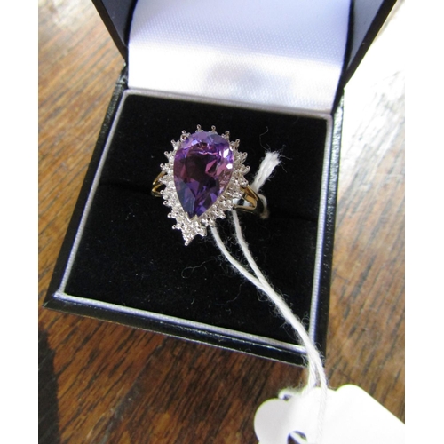 1059 - Pear Cut Amethyst Center Stone Dress Ring Hallmarked