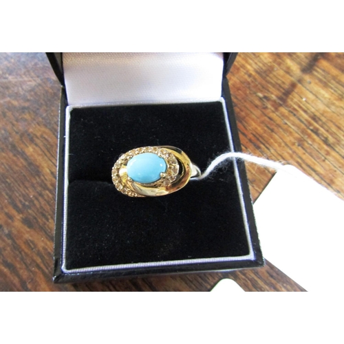 1064 - Turquoise Set Cluster Ladies Ring Hallmarked