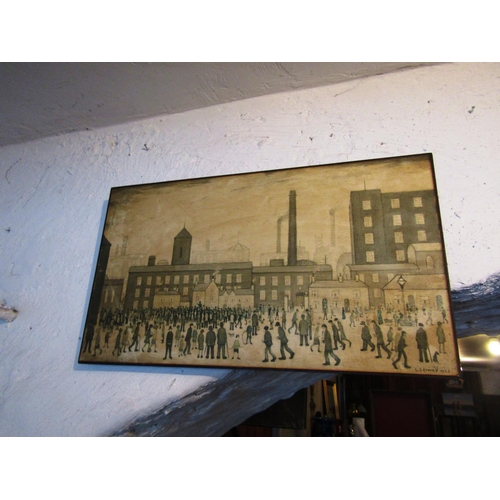 1068 - LS Lowry Crowd Scene Vintage Lithograph on Board Approximately 18 Inches Wide