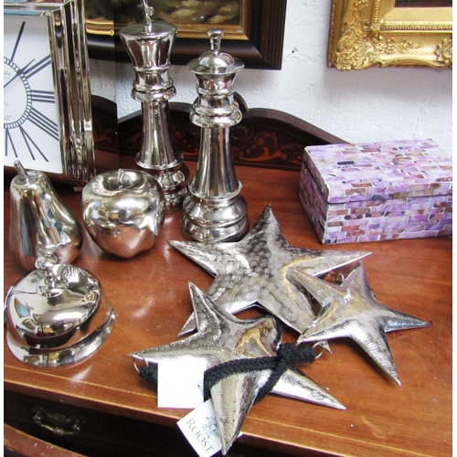 1070 - Collection of Chrome Plated Designer Interior Items Including Two Large Form Chess Motif Pieces and ... 