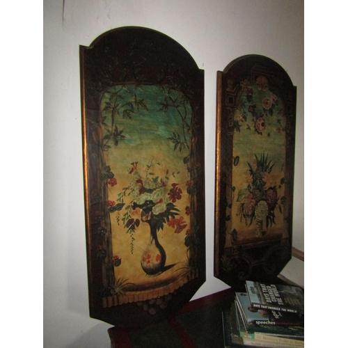 1076 - Pair of Painted Wall Panels Decorated with Still Lifes Each Approximately 5ft High