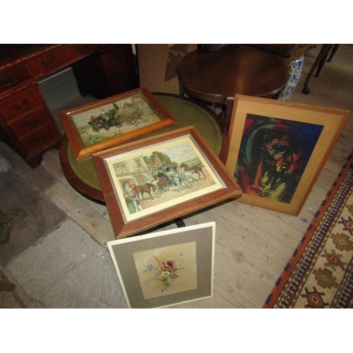 1078 - Two Antique Hunting Prints Irish School Circa 1960 Christ Gouache and Edwardian Still Life Watercolo... 