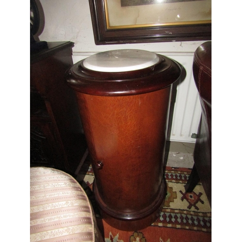 1081 - Mahogany Marble Inset Single Door Top Cylindrical Form Side Locker Approximately 12 Inches Diameter ... 