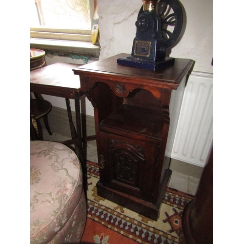 1082 - Side Locker carved Mahogany Single Door on Original Plinth Base 15 Inches Wide x 28 Inches High Appr... 